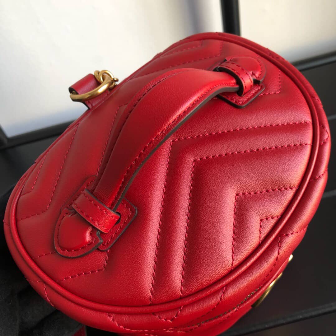 Gucci GG Marmont Matelesse Mini Round Replica Backpack Red 598594