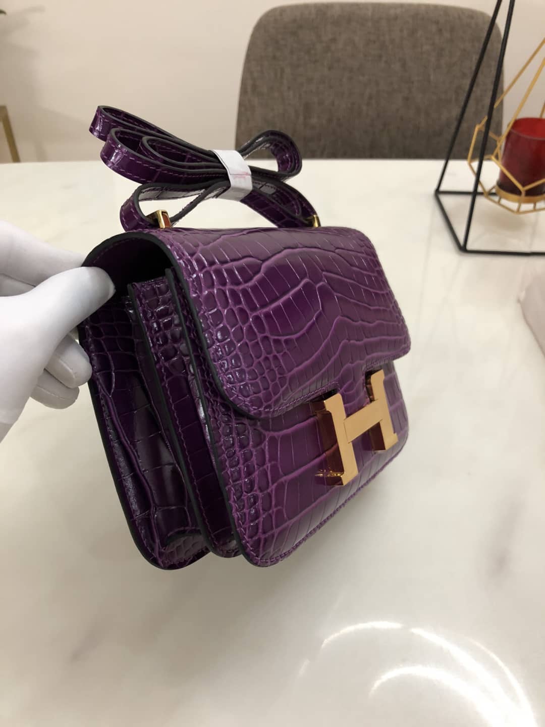 Hermes Replica Constance 18CM Crocodile Shiny Bag