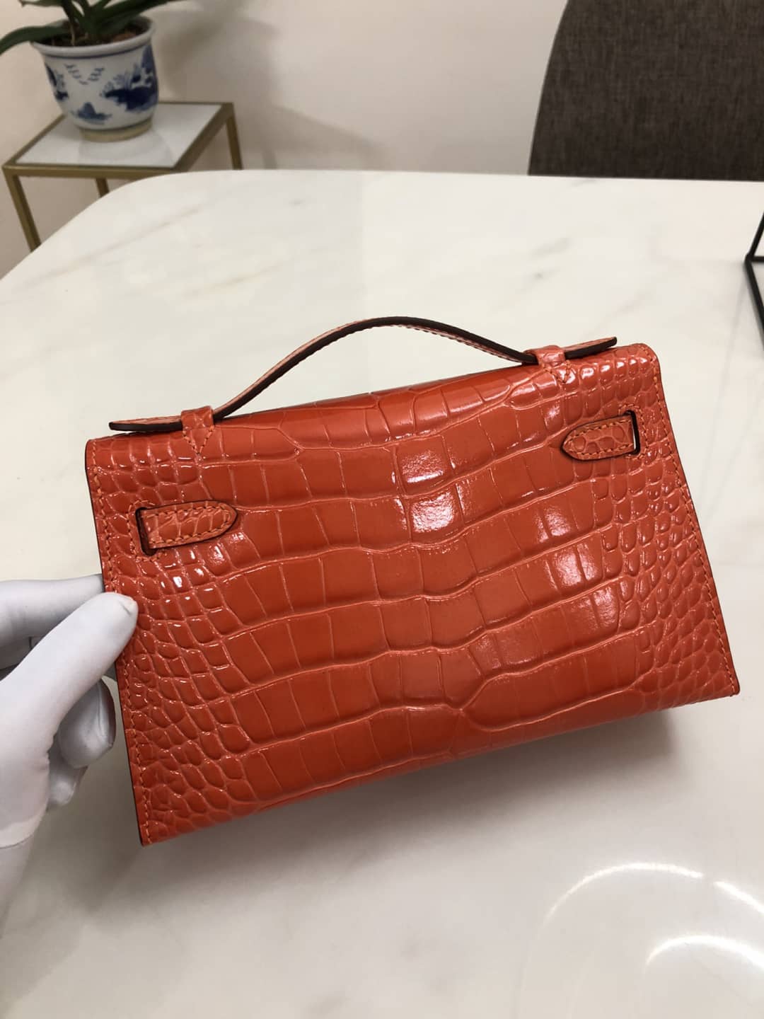 Hermes Kelly Dupe 22CM Crocodile Shiny Replica Bag