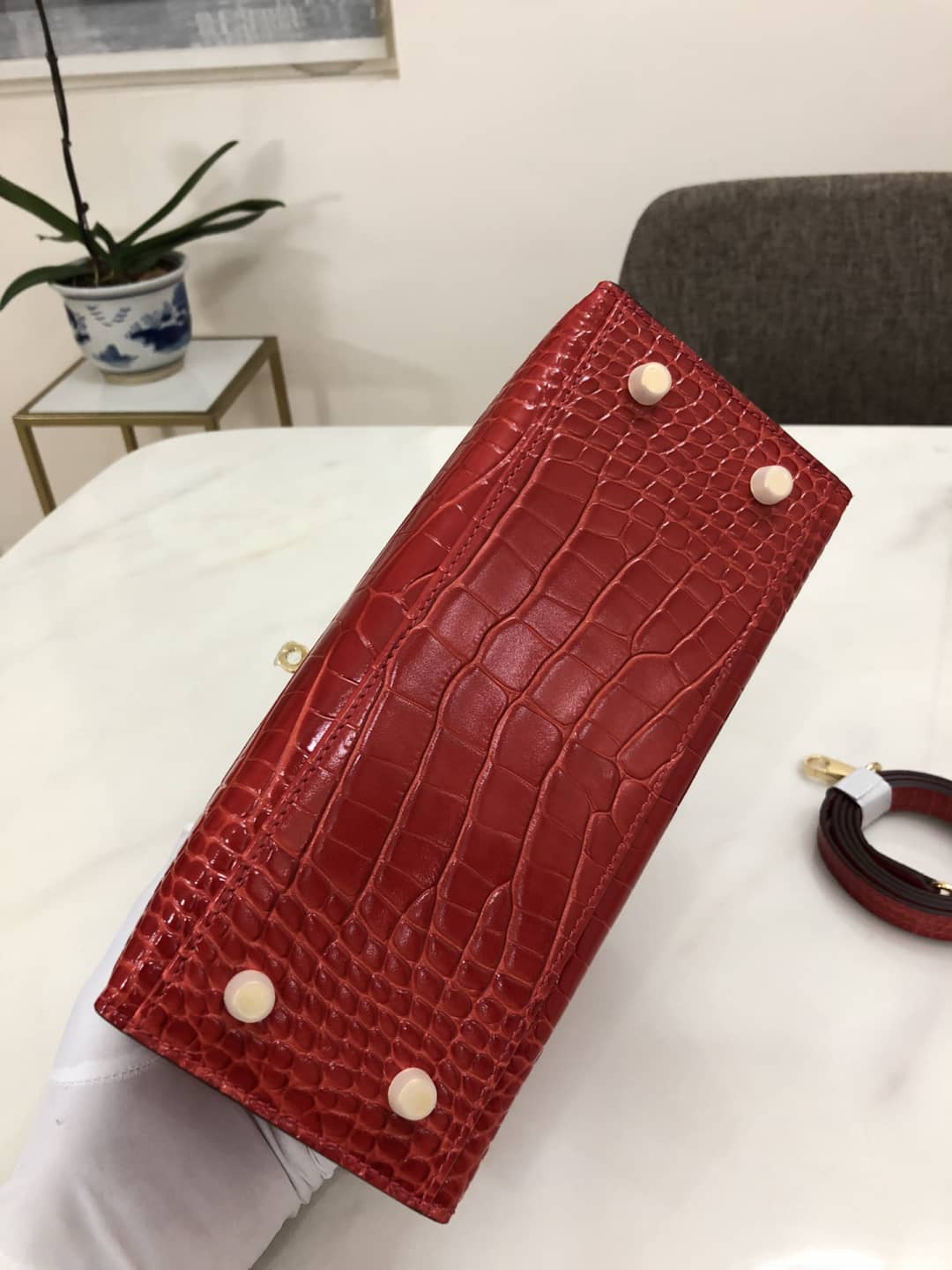 Hermes Kelly Dupe 25CM Crocodile Shiny Replica Bag