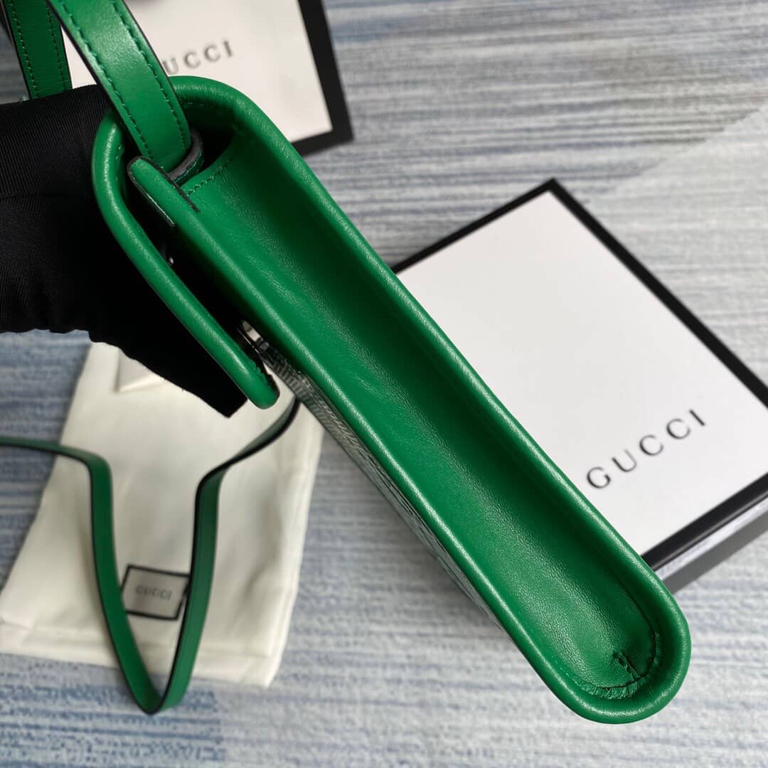 Gucci GG Embossed Leather Mini Messenger Bag Replica Green 625571