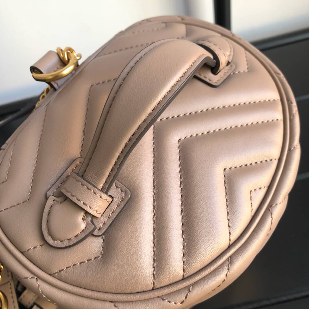 Gucci GG Marmont Matelesse Mini Round Replica Backpack Brown 598594