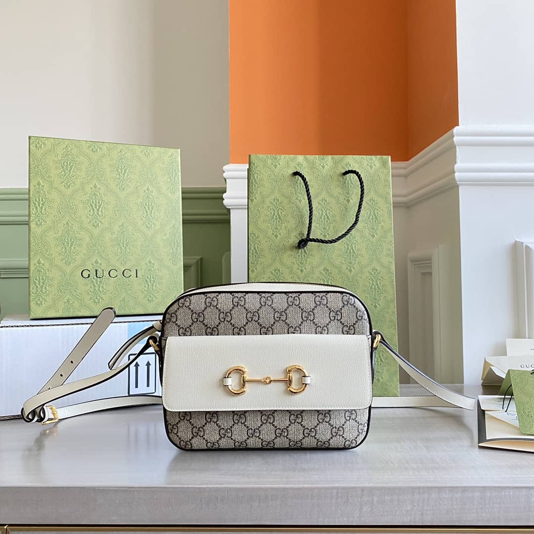Gucci Horsebit 1955 GG Crossbody Bag Replica Gray White 645454