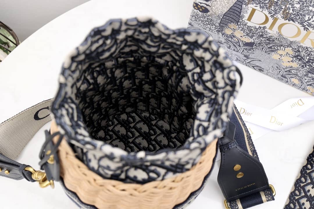 Christian Dior Wicker Bucket Bagblue Oblique