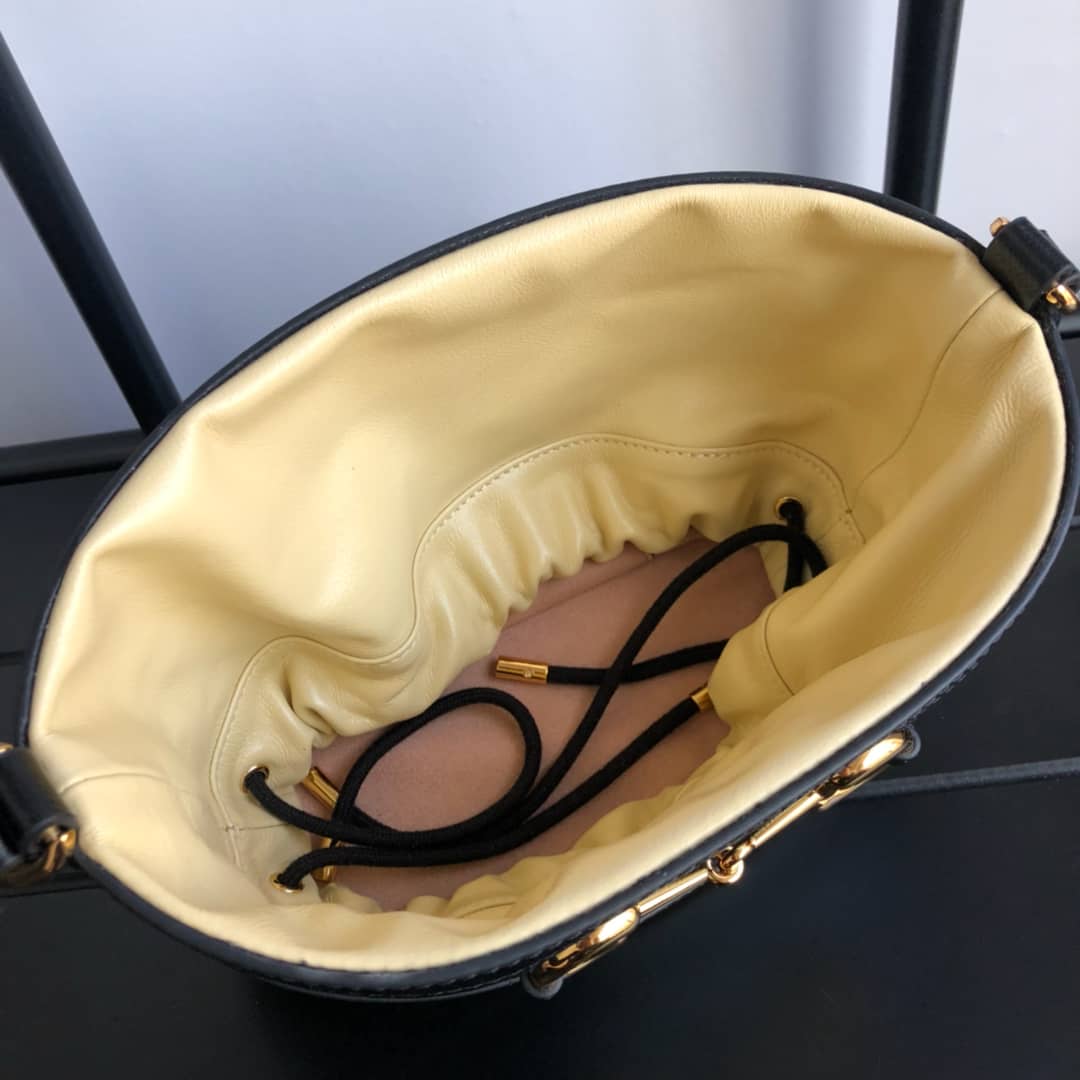 Gucci 1955 Horsebit Bucket Bag Replica Yellow Black 602118