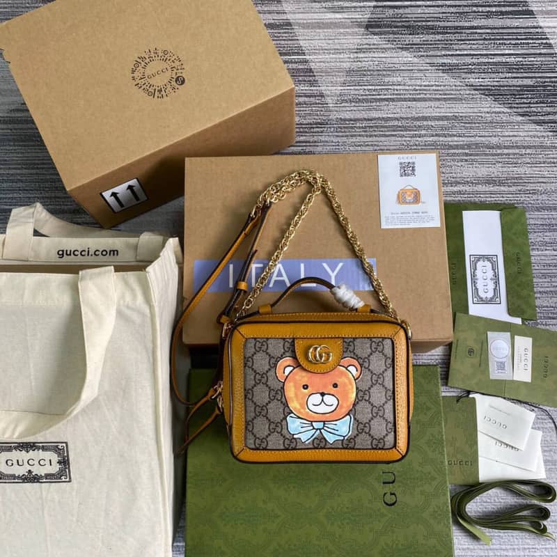 Gucci GG Supreme Ophidia Mini Camera Bag Replica Yellow 602576