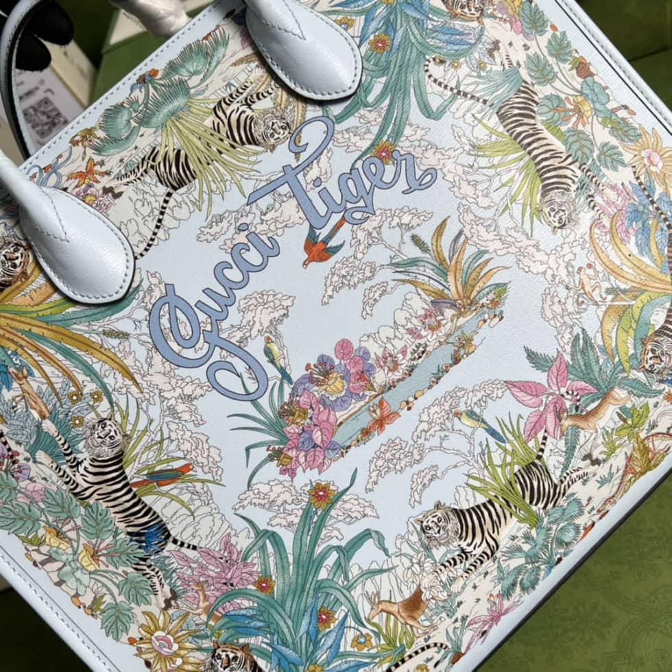 Gucci Tiger Medium Tote Bag Light Blue 687827 Replica