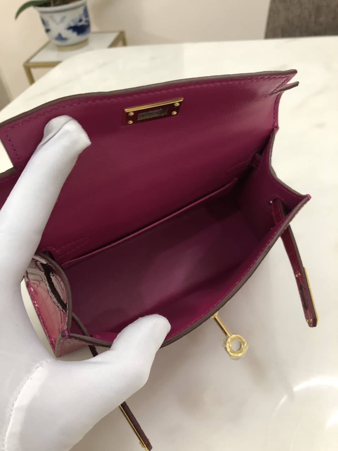 Hermes Kelly Dupe Mini 19CM Crocodile Shiny Replica Bag