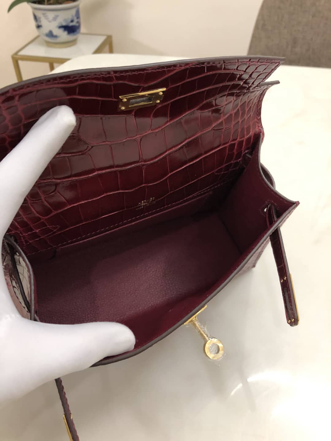 Hermes Kelly Dupe 22CM Crocodile Shiny Replica Bag