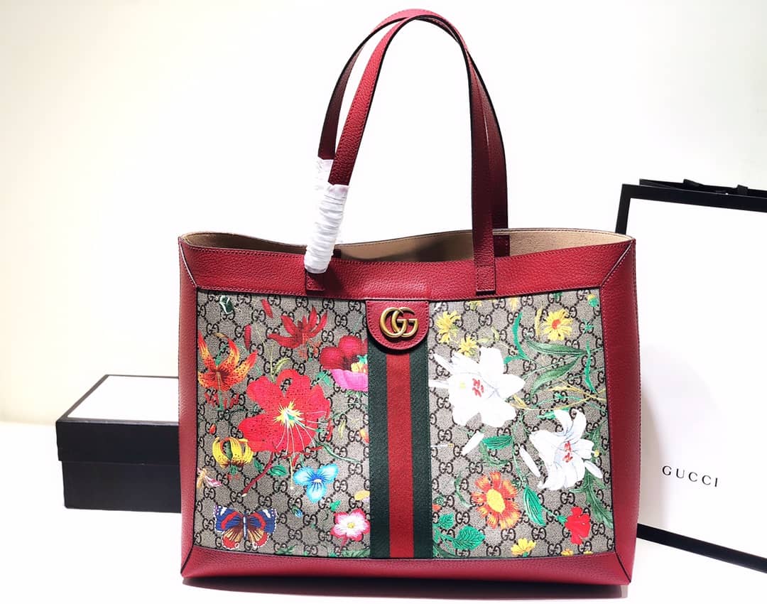 Gucci Ophidia Web Soft GG Supreme Replica Tote Red 547947