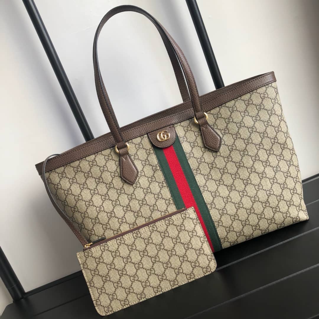 Gucci Ophidia Leather Tote Replica Brown 631685