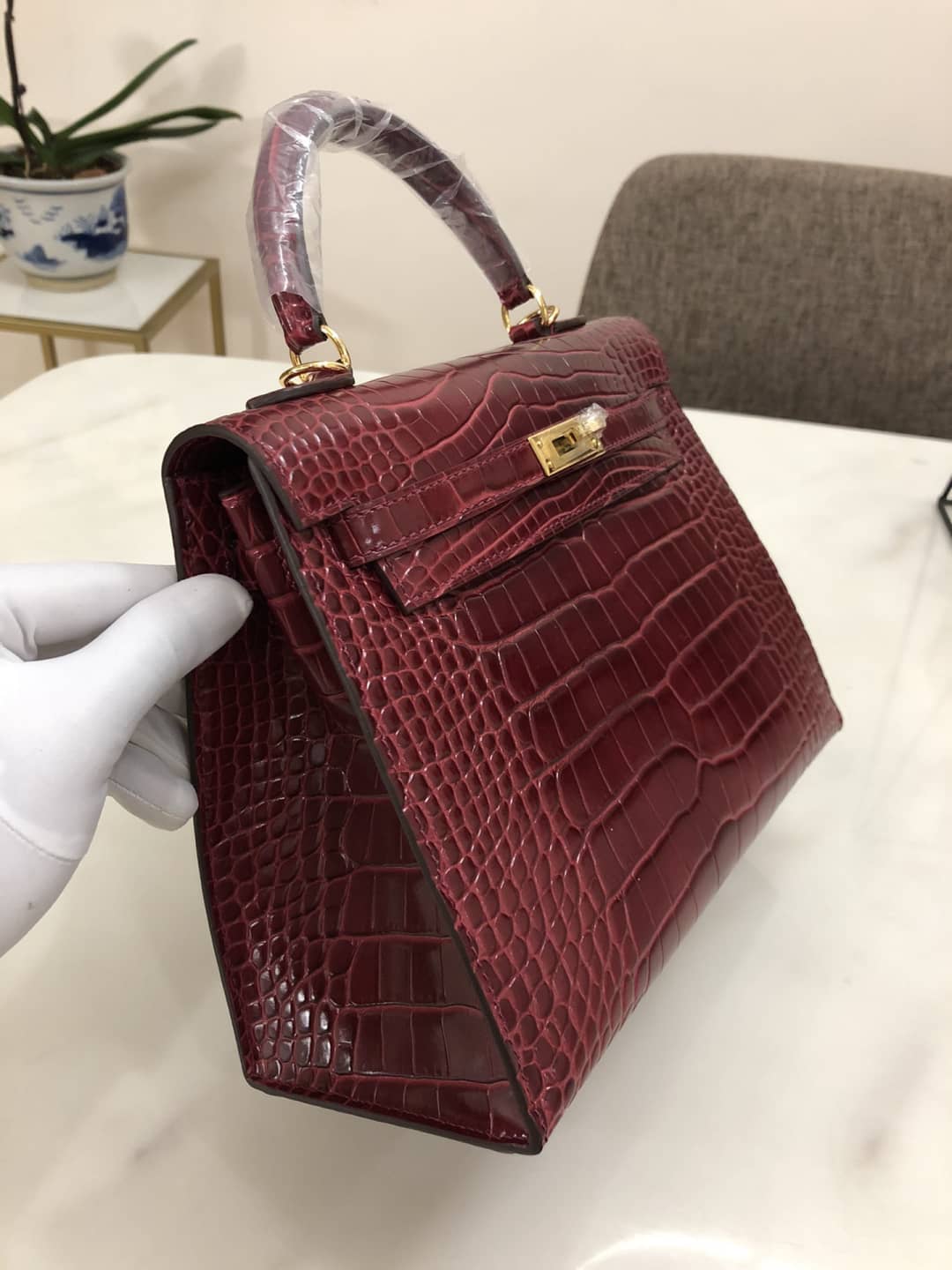 Hermes Kelly Dupe 25CM Crocodile Shiny Replica Bag