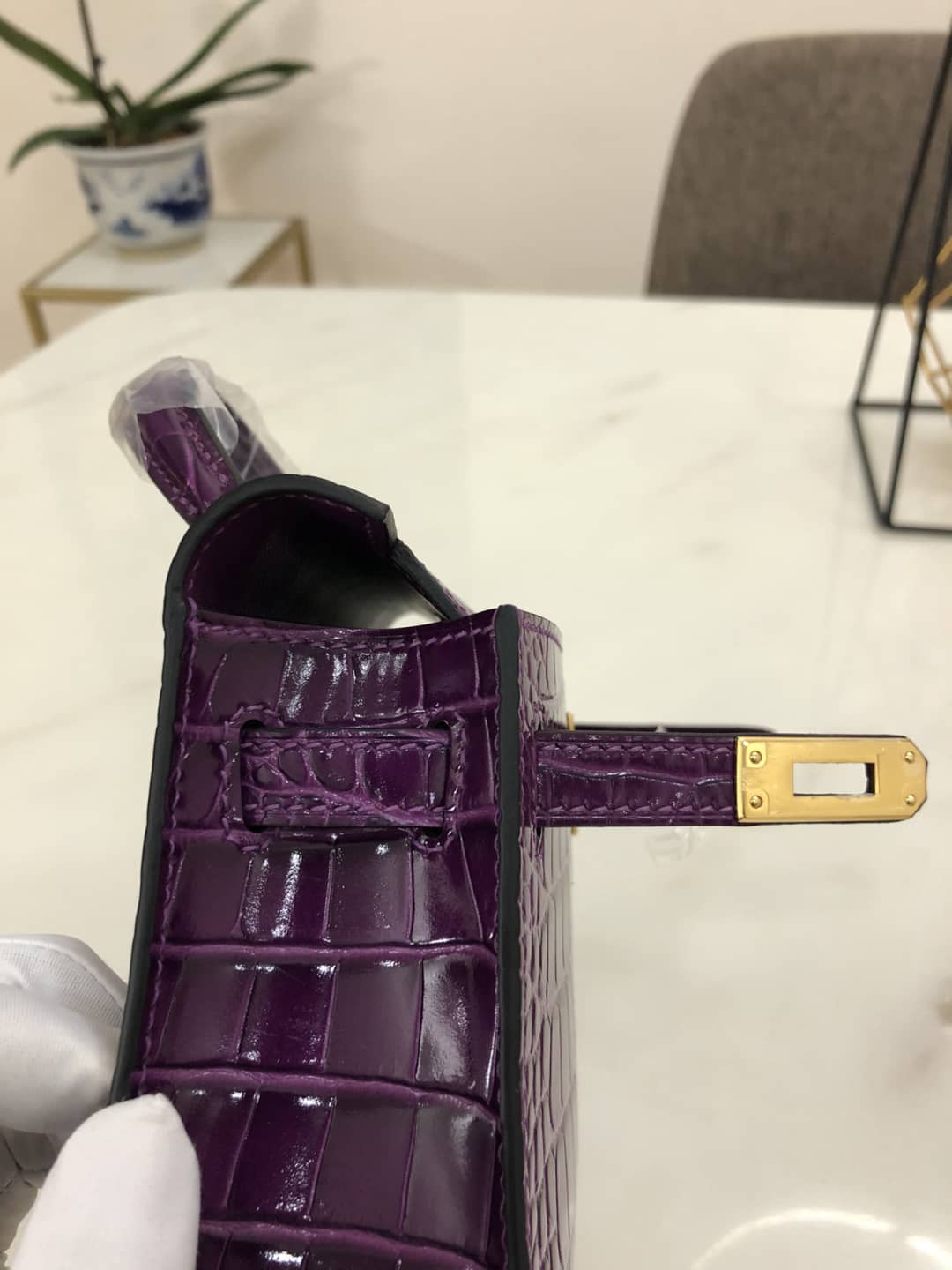 Hermes Kelly Dupe Mini 19CM Crocodile Shiny Replica Bag