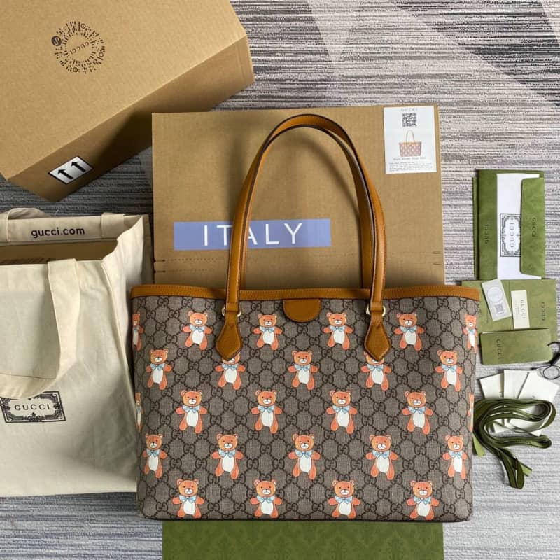 Gucci Ophidia Leather Tote Replica Brown 631685