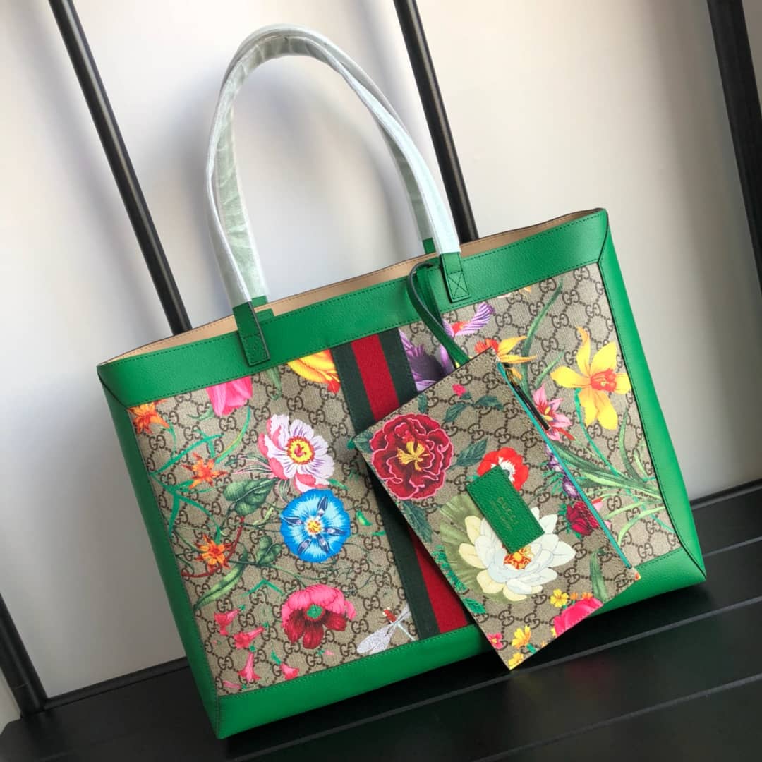 Gucci Ophidia Web Soft GG Supreme Tote Replica Green 547947