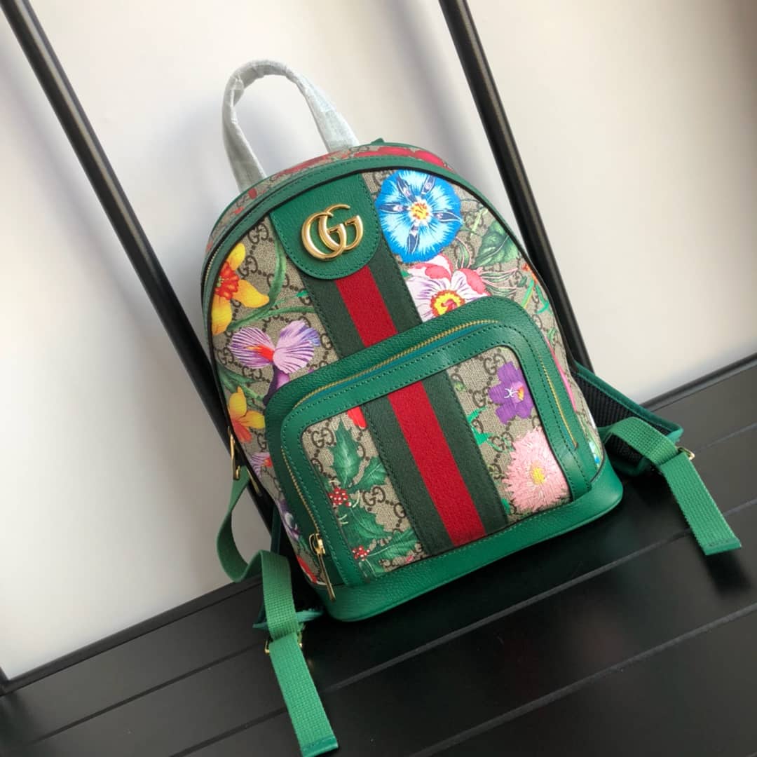 Gucci Ophidia Flora Small GG Supreme Canvas Replica Backpack Green 547965