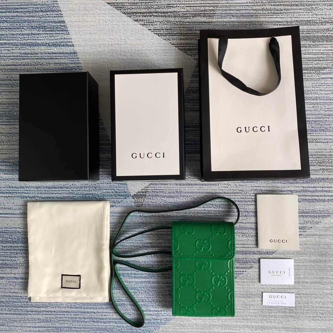 Gucci GG Embossed Leather Mini Messenger Bag Replica Green 625571