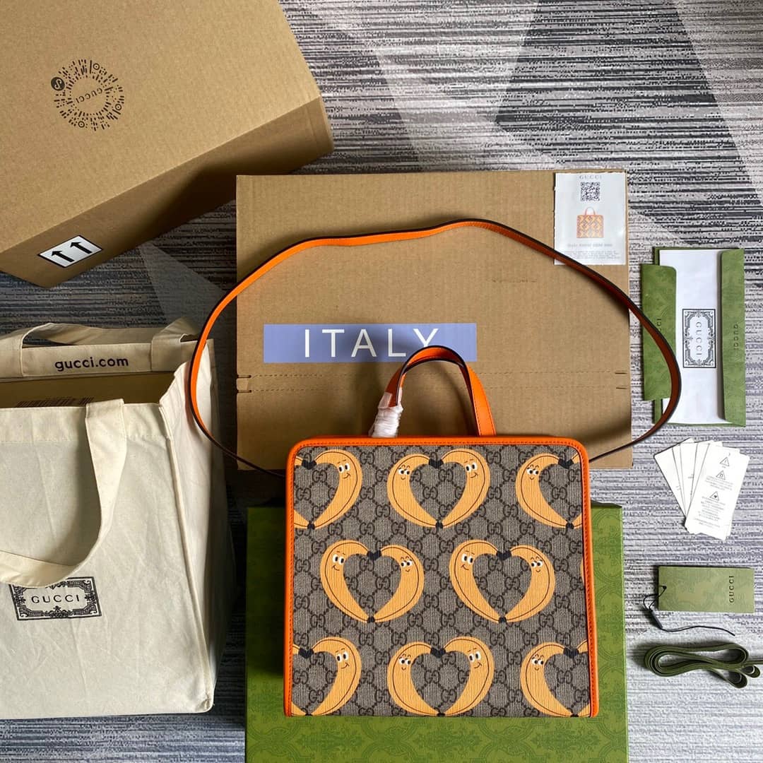 Gucci Supreme Canvas Children Yuko Higuchi Tote Replica Orange 630542