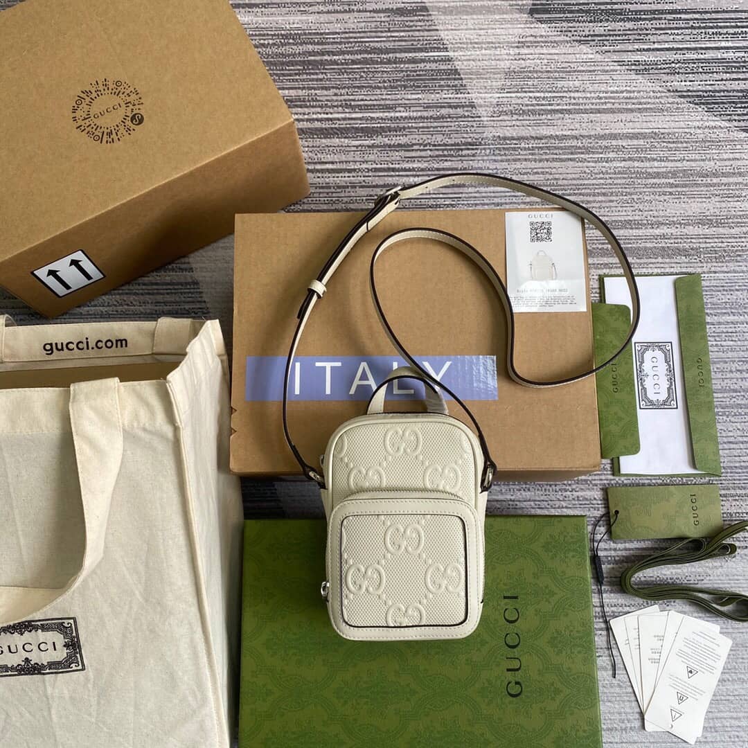 Gucci GG Embossed Mini Bag Replica White 658553