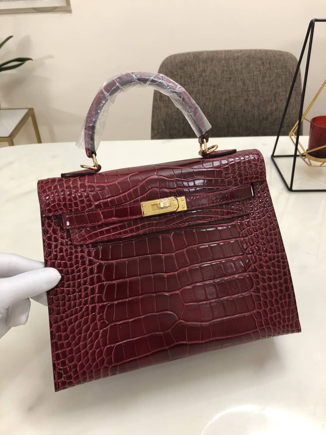 Hermes Kelly Dupe 25CM Crocodile Shiny Replica Bag
