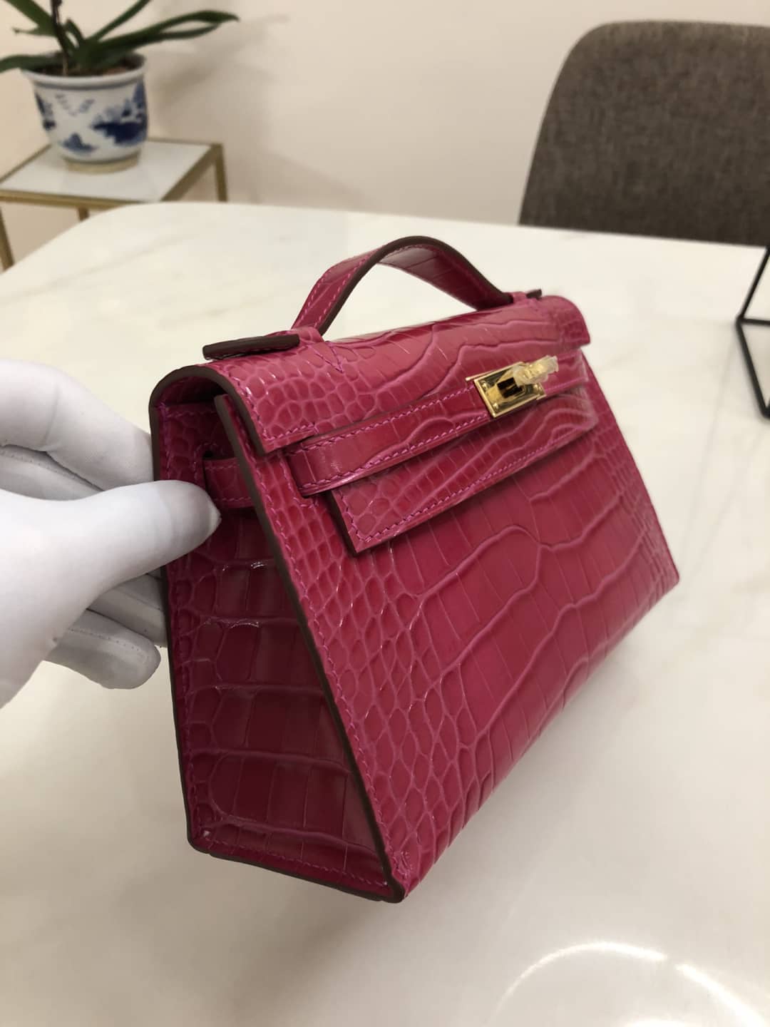 Hermes Kelly Dupe 22CM Crocodile Shiny Replica Bag