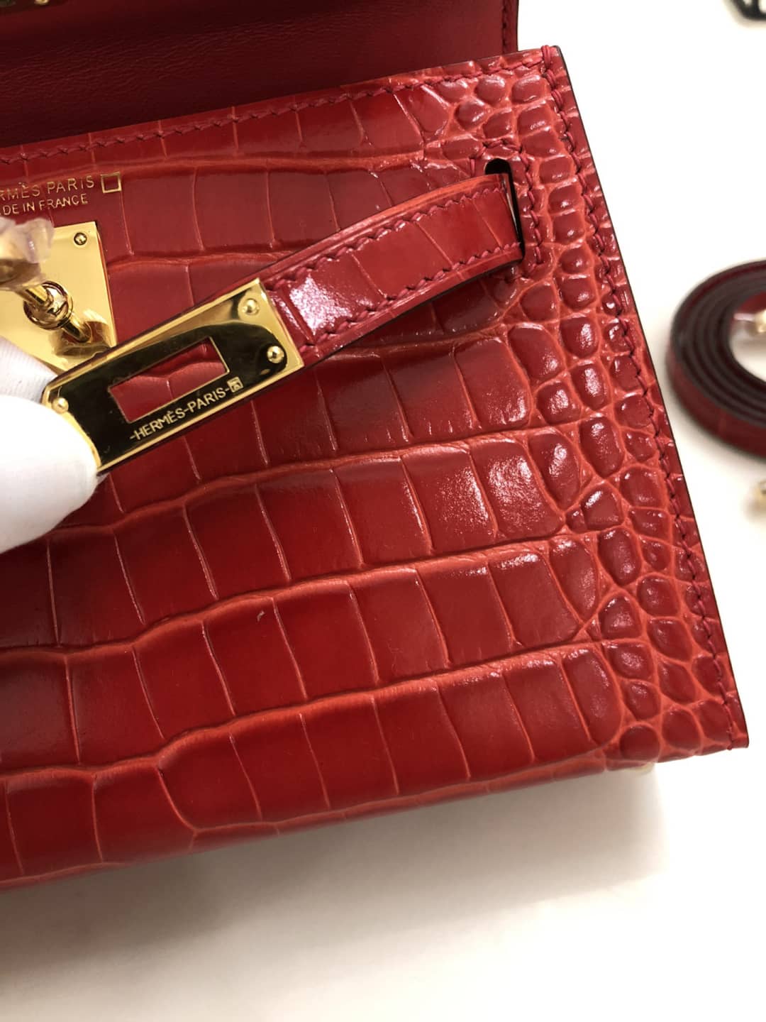 Hermes Kelly Dupe Mini 19CM Crocodile Shiny Replica Bag