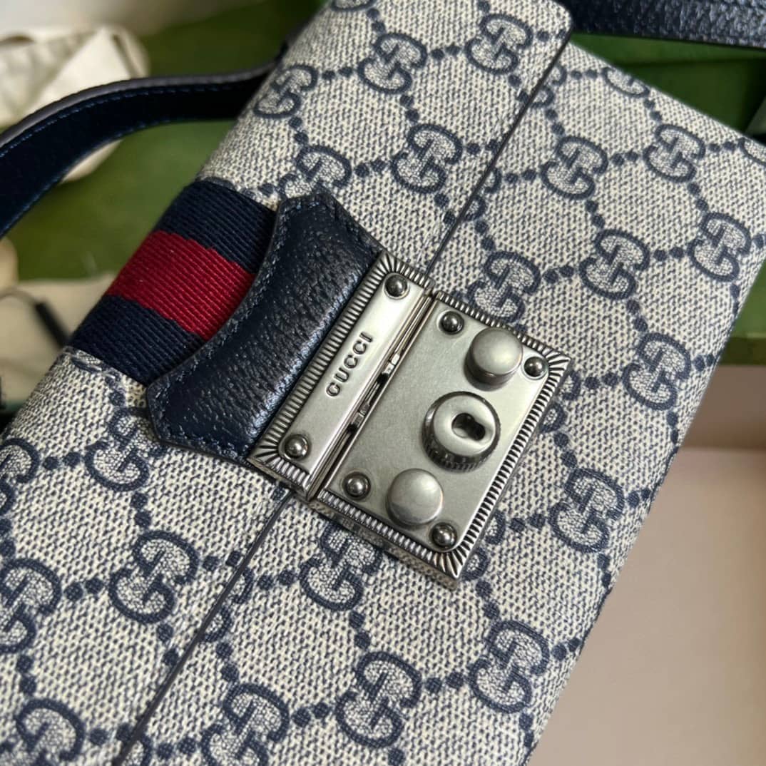 Gucci Crossbody Dupe Padlock Mini GG Supreme Canvas Top Handle 652683