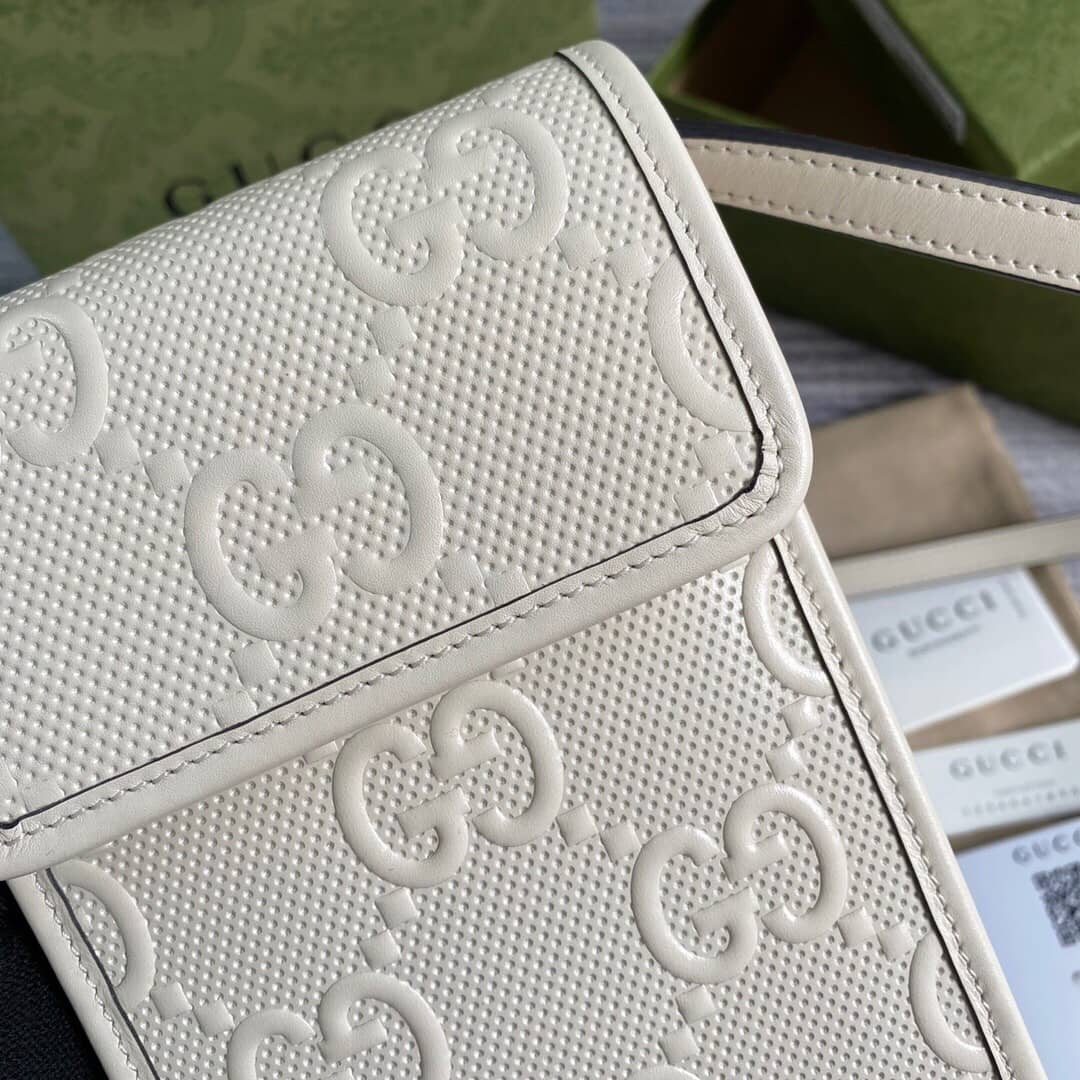 Gucci GG Embossed Leather Mini Messenger Bag Replica White 625571