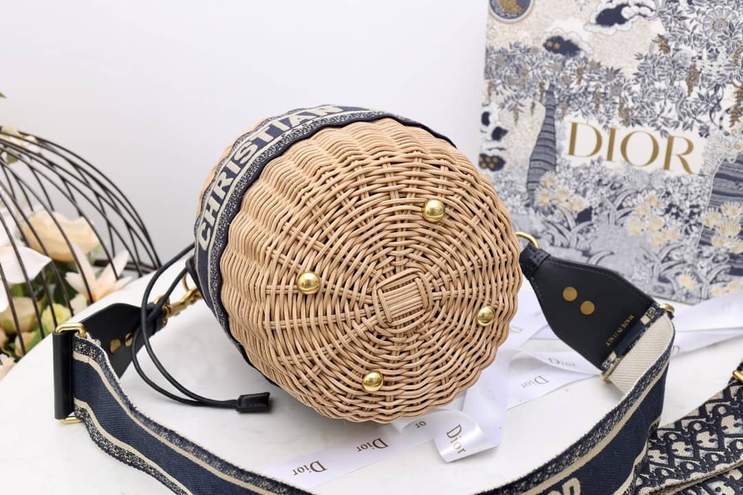 Christian Dior Wicker Bucket Bagblue Oblique