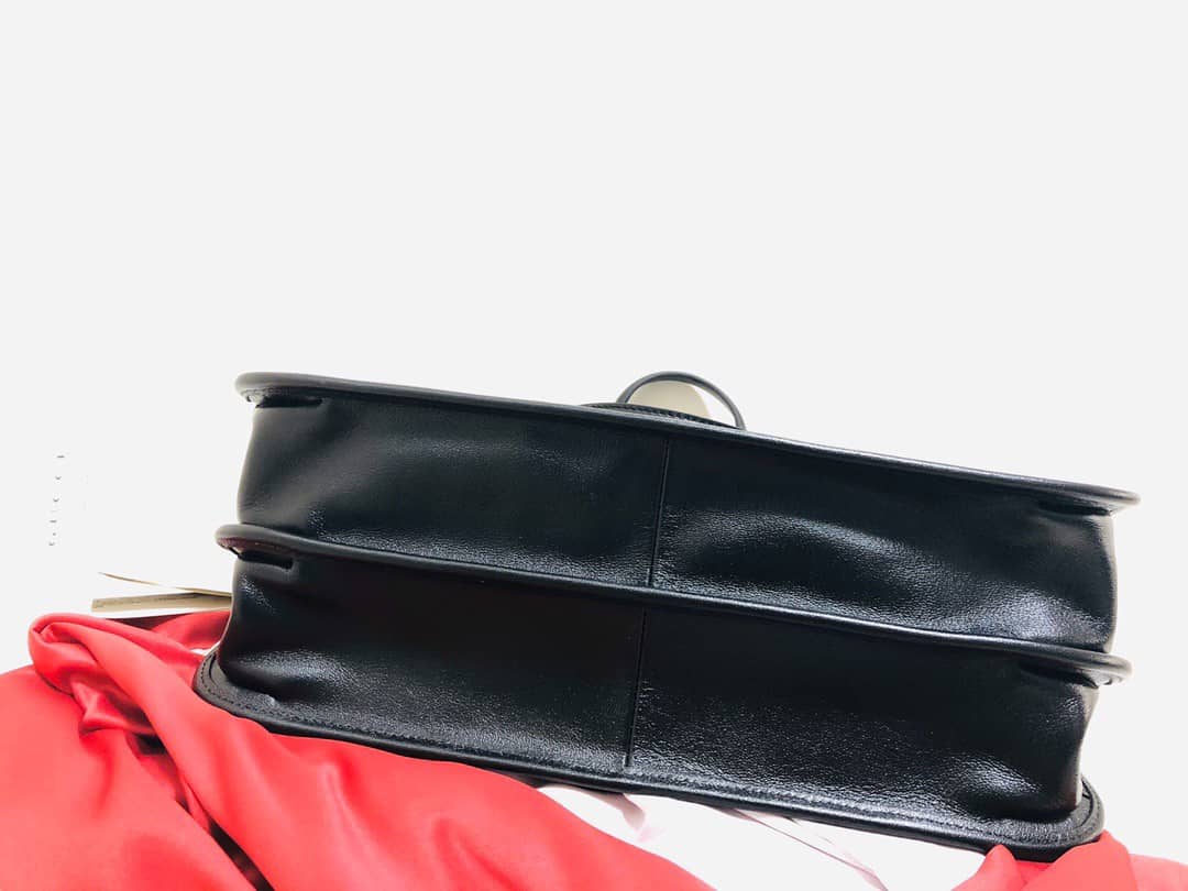 Gucci Horsebit 1955 Leather Tote Replica Black Red 621144
