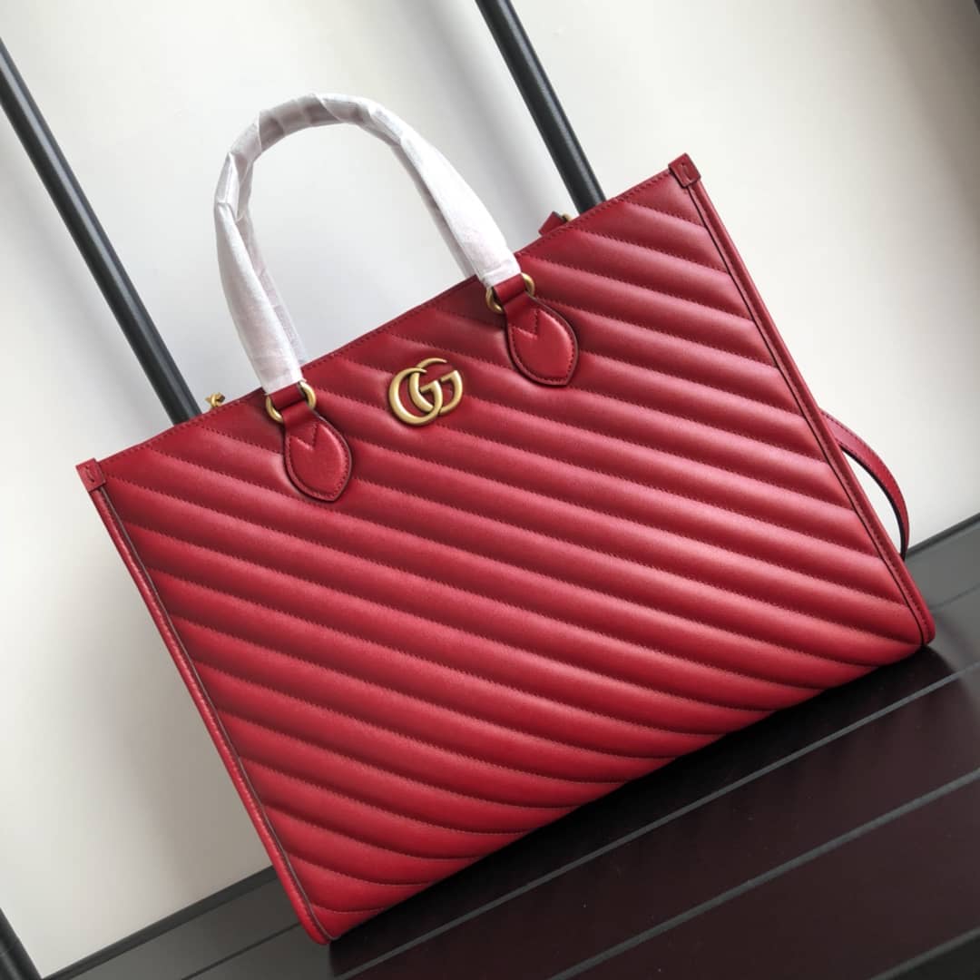 Gucci GG Marmont Medium Matelasse Leather Tote Replica Red 627332