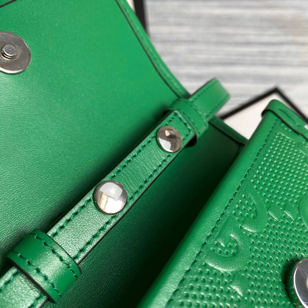 Gucci GG Embossed Leather Mini Messenger Bag Replica Green 625571
