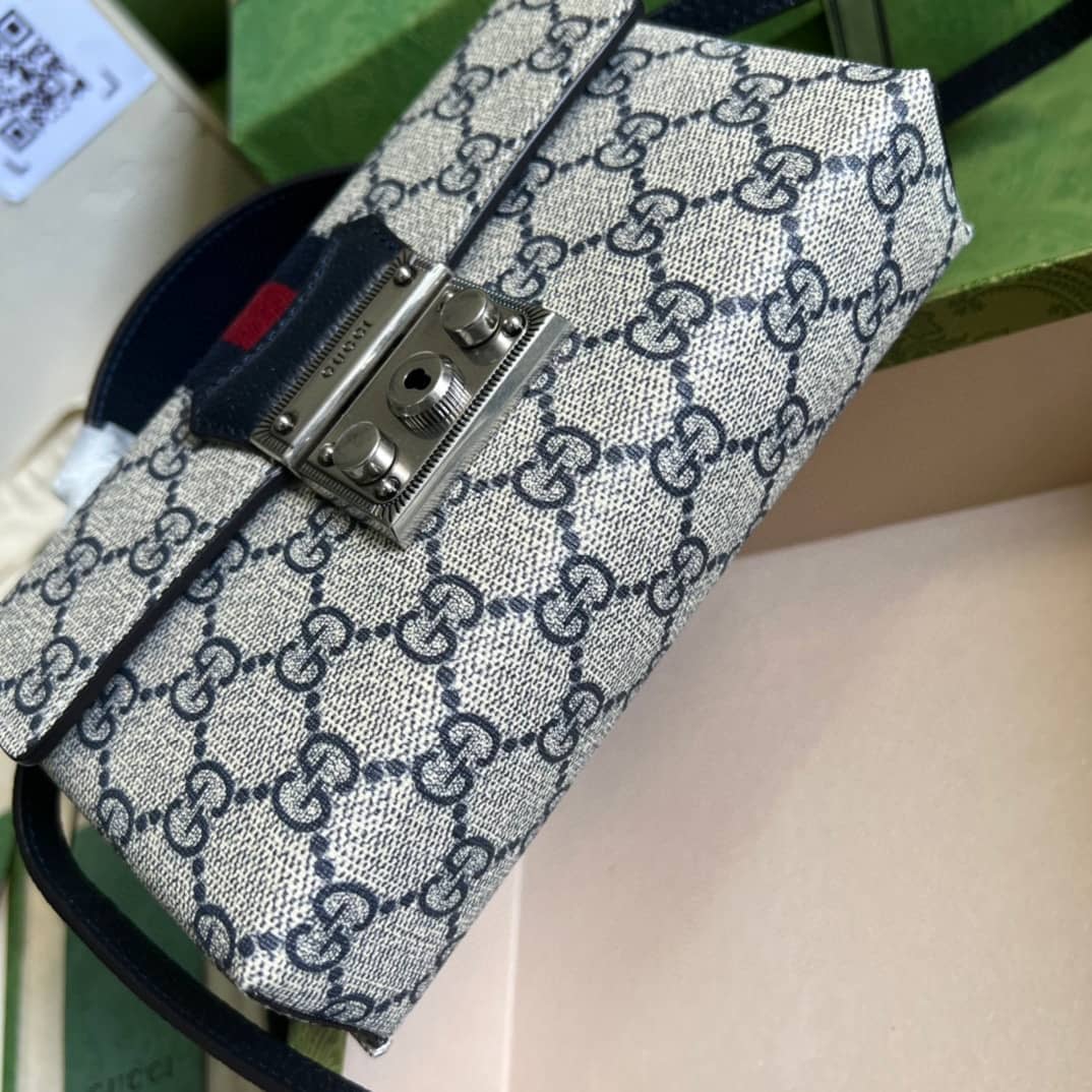 Gucci Crossbody Dupe Padlock Mini GG Supreme Canvas Top Handle 652683