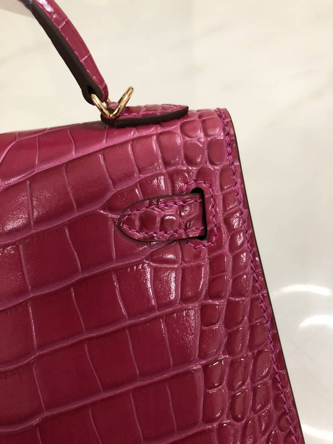 Hermes Kelly Dupe Mini 19CM Crocodile Shiny Replica Bag