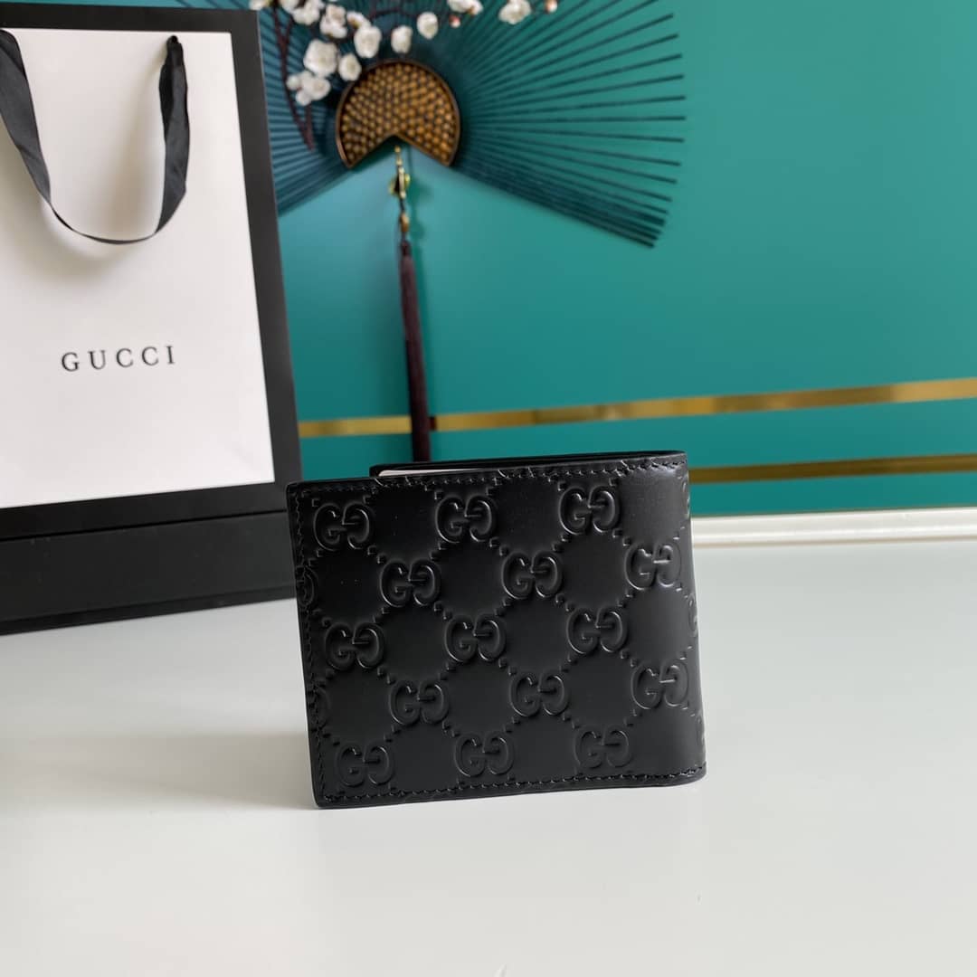Gucci Mens Signature Leather Bi-fold Wallet Black Replica 365466