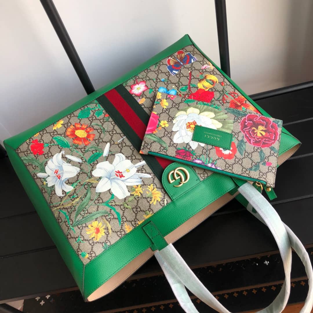 Gucci Ophidia Web Soft GG Supreme Tote Replica Green 547947
