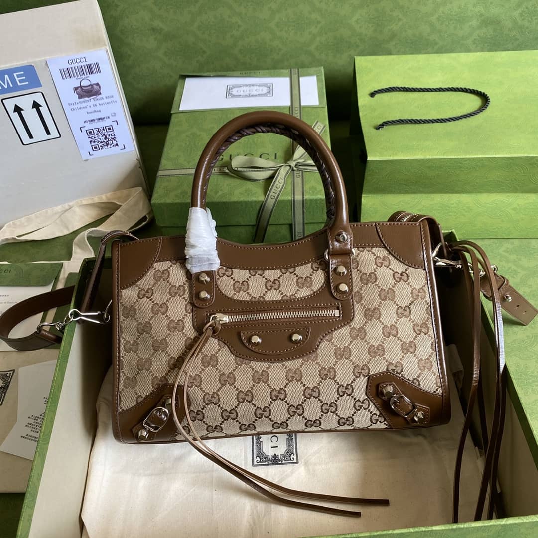 Gucci x Balenciaga GG Canvas City Bag Replica 658597
