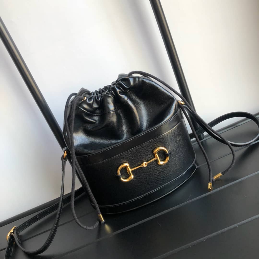 Gucci 1955 Horsebit Bucket Bag Replica Black 602118