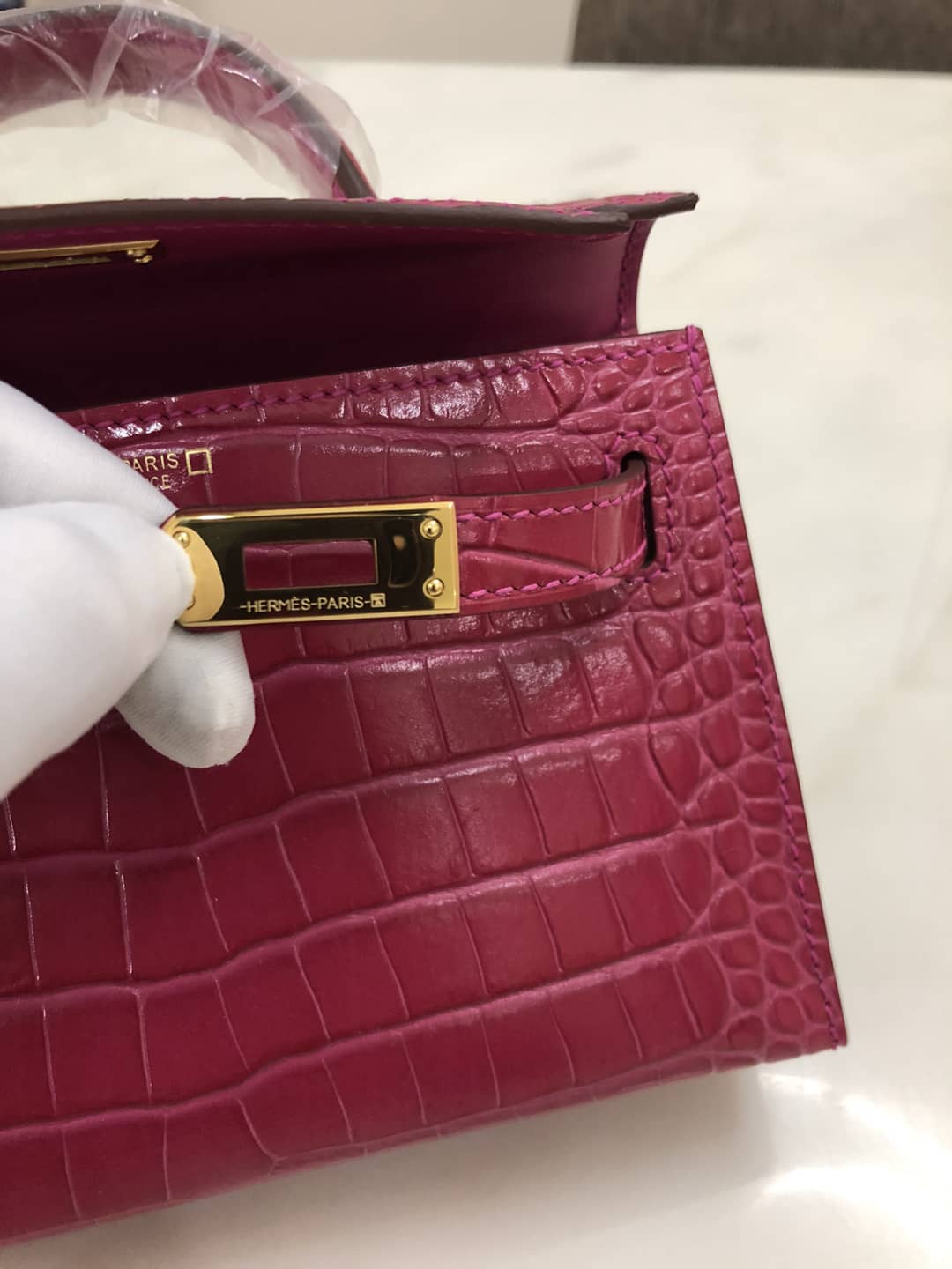 Hermes Kelly Dupe Mini 19CM Crocodile Shiny Replica Bag
