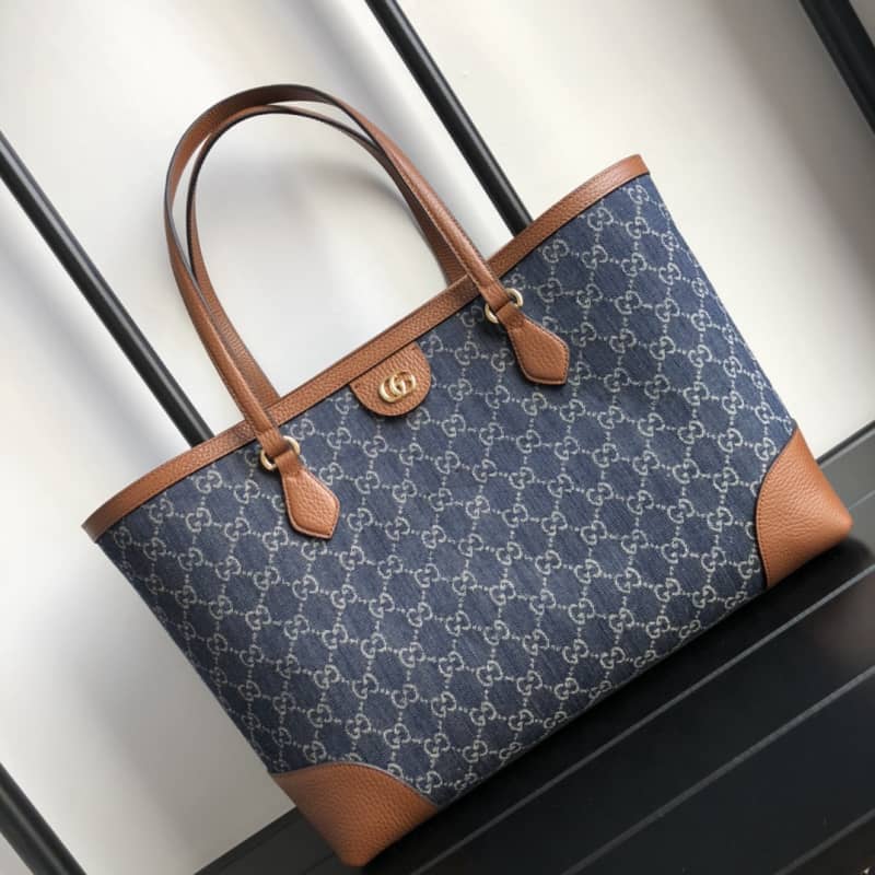 Gucci Ophidia Leather Tote Replica Blue 631685