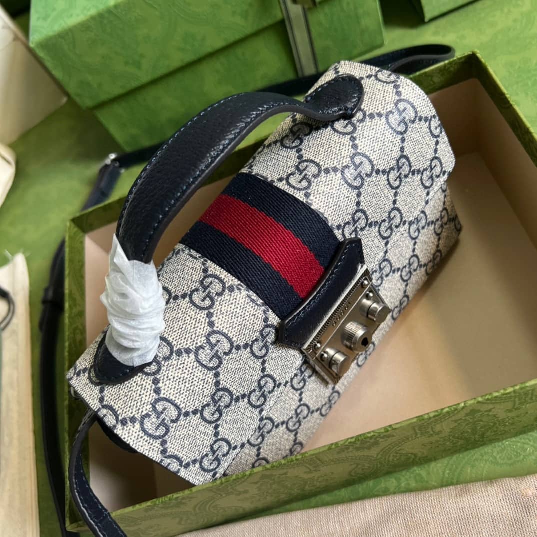 Gucci Crossbody Dupe Padlock Mini GG Supreme Canvas Top Handle 652683