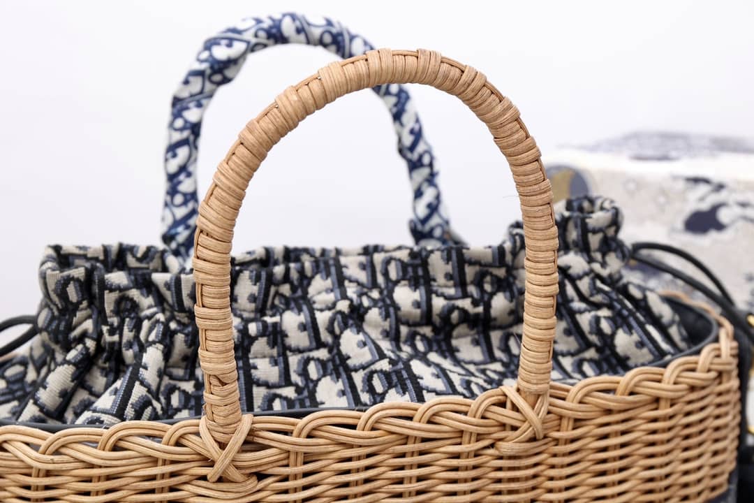 Christian Dior Wicker Bucket Bagblue Oblique