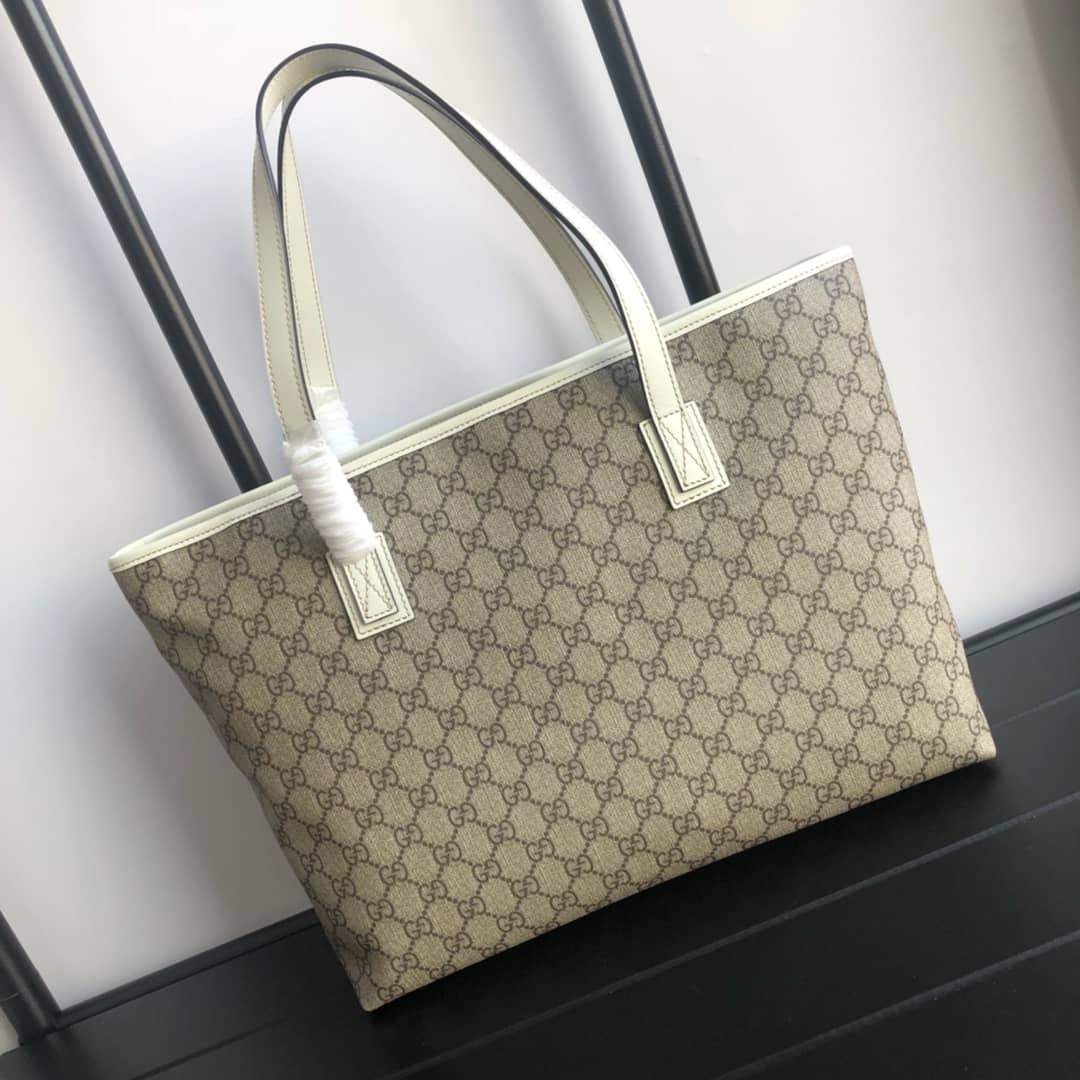 Gucci GG Plus Large Zip Top PVC Replica Tote Gray White 211137