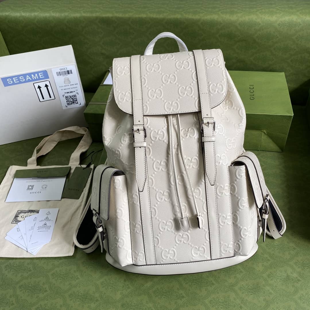 Gucci GG Embossed Backpack Replica White 625770