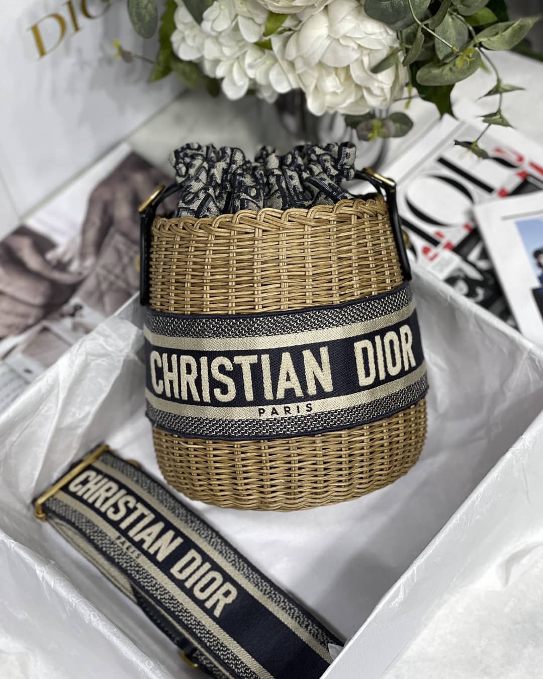 Christian Dior Oblique Dior Wicker Bucket Bag