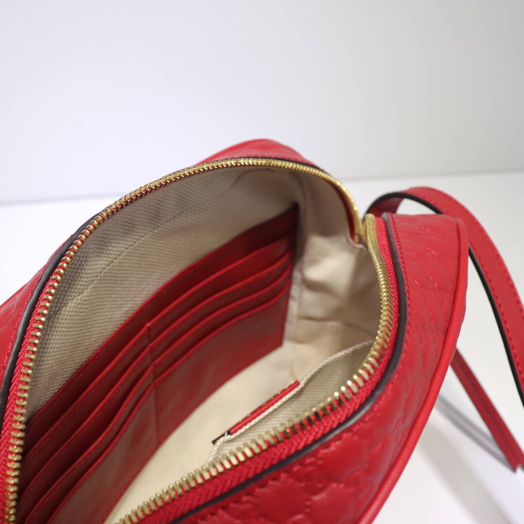 Gucci Bree Guccissima GG Leather Canvas Camera Bag Replica Red 449413