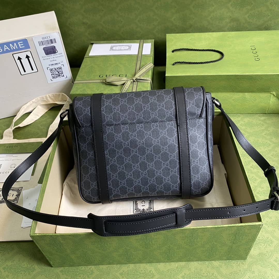 Gucci Mens GG Supreme Canvas Messenger Bag Black Replica 658542