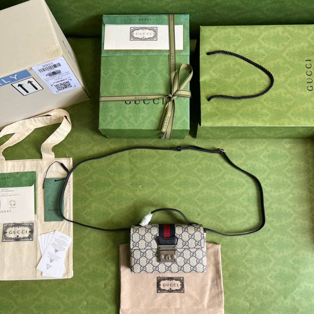 Gucci Crossbody Dupe Padlock Mini GG Supreme Canvas Top Handle 652683