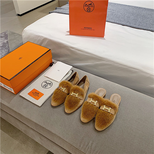hermes sheepskin mink loafers