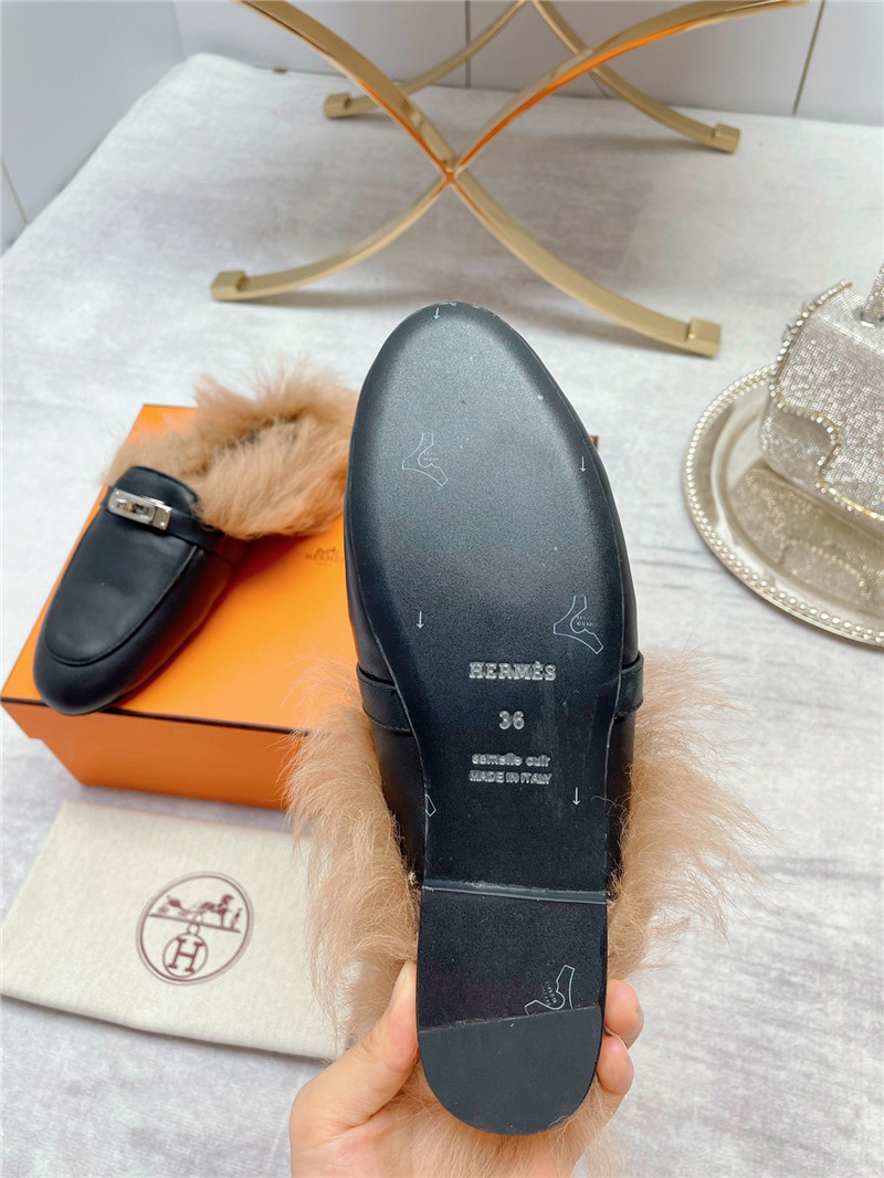 hermes classic wool slippers